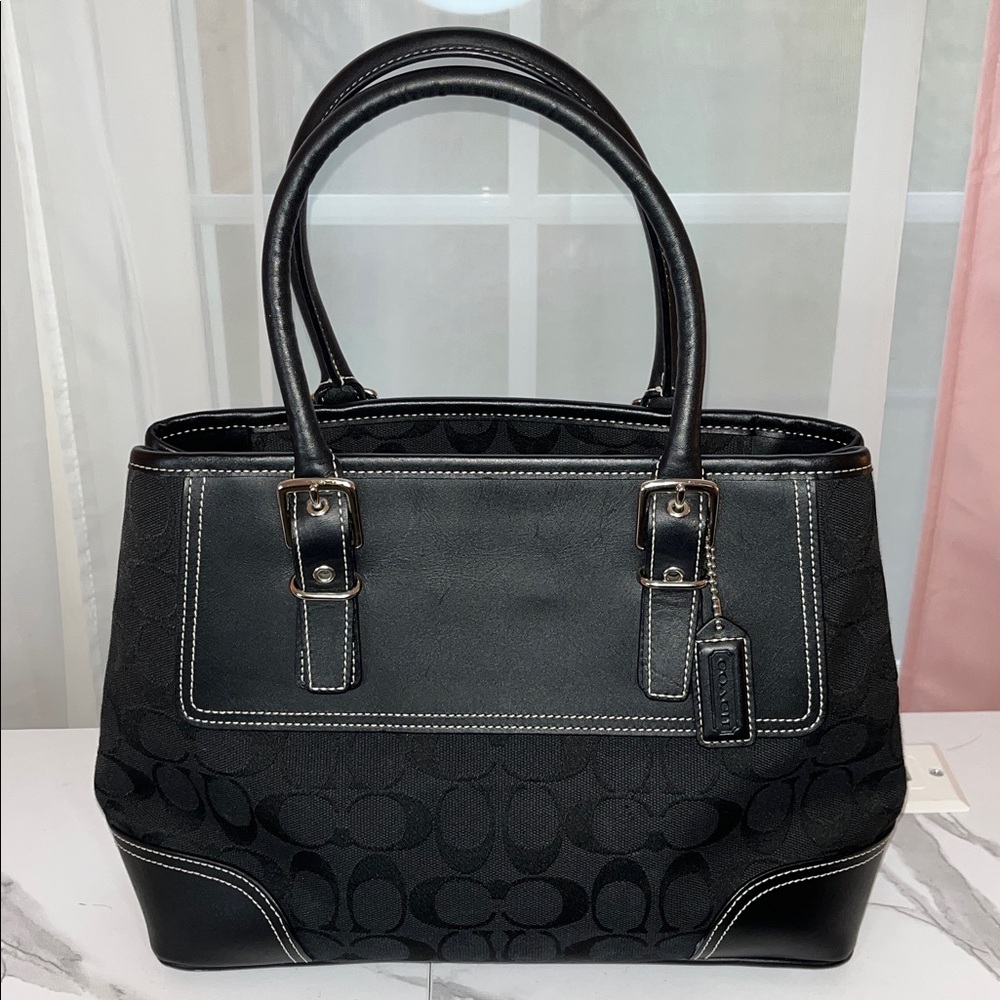 Vintage Coach Hamptons Black Signature Canvas Satchel Doctor Bag